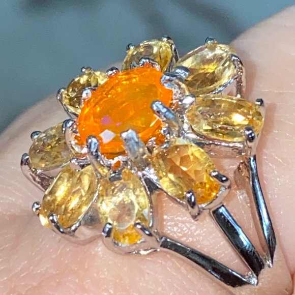 Fascinating Genuine Orange Opal and Citrine Ring - Picture 8 of 13